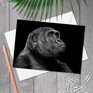 A5 Grußkarte Gorilla, Gorilla Karte, Handgezeichnete Tier Kunst, Primate Geburtstagskarte, Jede Anlass Karte für Naturliebhaber