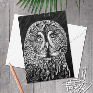 Carte de voeux A5 chouette lapone, carte d'anniversaire chouette, art oiseau de proie, dessinée à la main, toutes les occasions, merci, anniversaire, carte d'amant de chouette