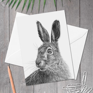 A5 Geburtstagskarte Feldhase, Feldhase, Geburtstagskarte, Handgezeichnete Wildtierkunst, Jede Anlass Karte für Naturliebhaber (Lepus europaeus)
