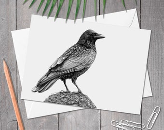 Crow greeting card, A5 bird birthday card, Bird drawing, Crow card, Any occasion, thank you, anniversary, wedding card