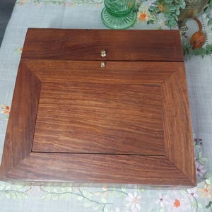 Antique Victorian Oak Writing Slope: Purple Leather Lap Desk, Hidden Compartments