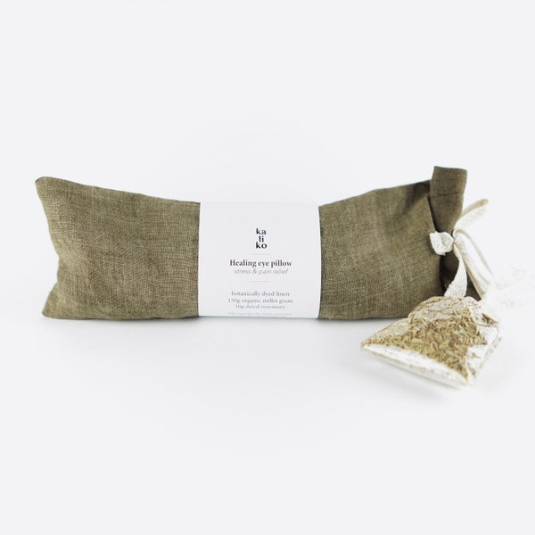 HEALING eye pillow - Millet and rosemary, Sinus and headache relief, Fathers Day gift, Washable linen aromatherapy bag, Plant dyed