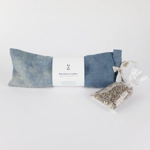 RELAXATION eye pillow Flax and lavender, Sleep and meditation aid, Linen anniversary gift, Washable aromatherapy bag, Indigo dye, Spa gift image 1