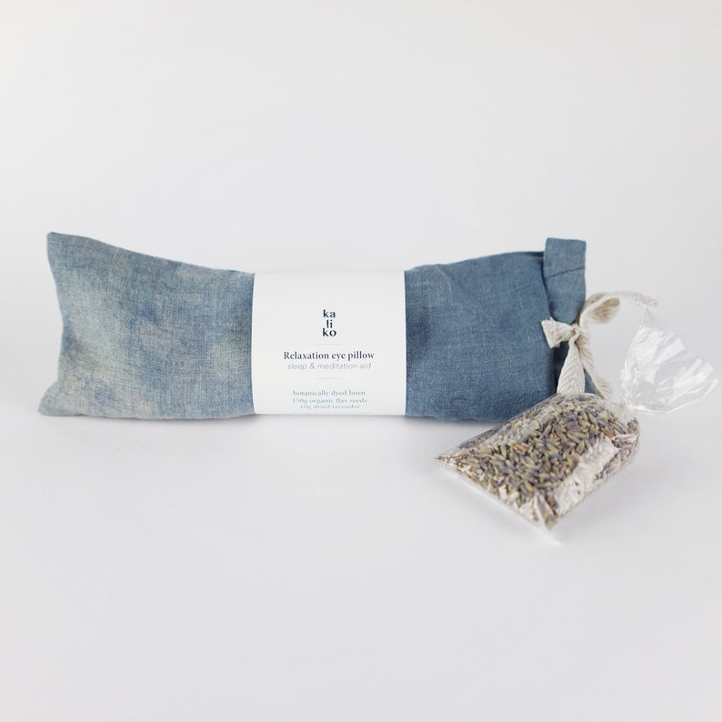 RELAXATION eye pillow Flax and lavender, Sleep and meditation aid, Linen anniversary gift, Washable aromatherapy bag, Indigo dye, Spa gift image 1