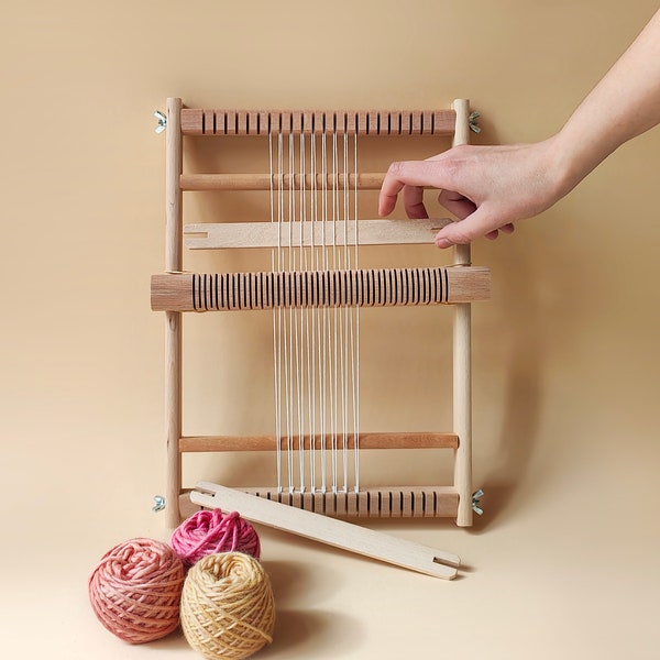 S weaving loom, 7,5inch / 20cm, Small tapestry loom and tools kit, Rolling heddle loom, Sample frame loom, Heddle bar, Travel weaving kit