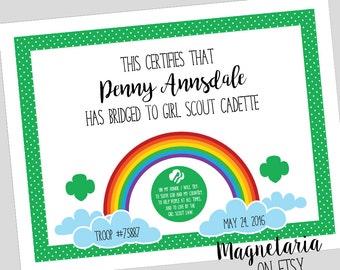 Girl Scout Bridging Certificate - Juniors to Cadettes, Seniors or Ambassadors Printable