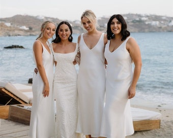 White satin bridesmaid dress, spaghetti dress, wedding dress, bridesmaid dresses, wedding dresses, custom dress, long dress, midi dress