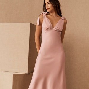 pink satin bridesmaid dress, wedding dress, bridesmaid dresses, wedding dresses, long dress, slip dress, spaghetti dress, halter neck dress image 1