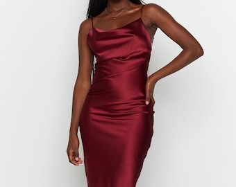 Wine color satin dress long dress, wrapdresses, custom dress, Wedding dress, summer dress, wrap dress, bridesmaid dress, Bridesmaid dresses