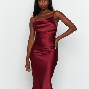 Wine color satin dress long dress, wrapdresses, custom dress, Wedding dress, summer dress, wrap dress, bridesmaid dress, Bridesmaid dresses image 1