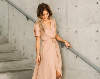 tan maxi dress with sleeves