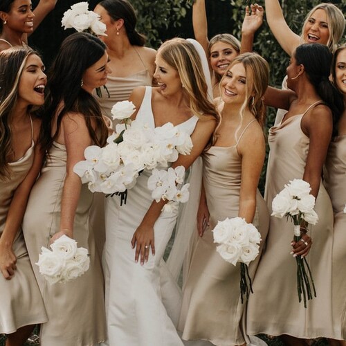 Beige color satin bridesmaid dress, wedding dress, bridesmaid dresses, custom dress, long dress, wedding dresses, spaghetti dress, slipdress