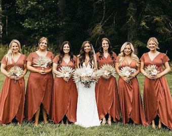 Rust color satin bridesmaid dress, wedding dress, bridesmaid dresses, custom dress, long dress, wrapdress, wrapdresses, summer dress