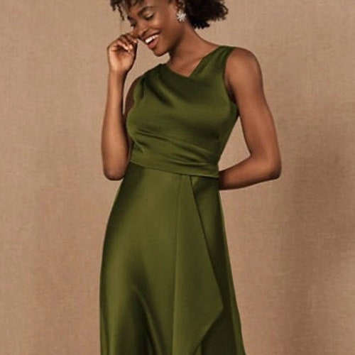 Olive satin bridesmaid dress, wedding dress, bridesmaid dresses, wedding dresses, long dress, slip dress, spaghetti dress, halter neck dress