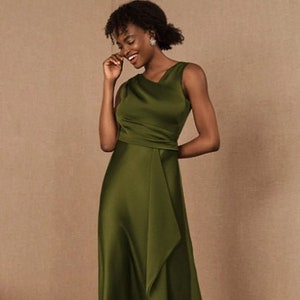 Olive satin bridesmaid dress, wedding dress, bridesmaid dresses, wedding dresses, long dress, slip dress, spaghetti dress, halter neck dress image 1