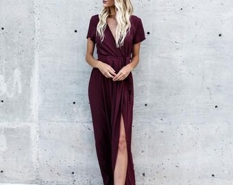 maroon maxi wrap dress