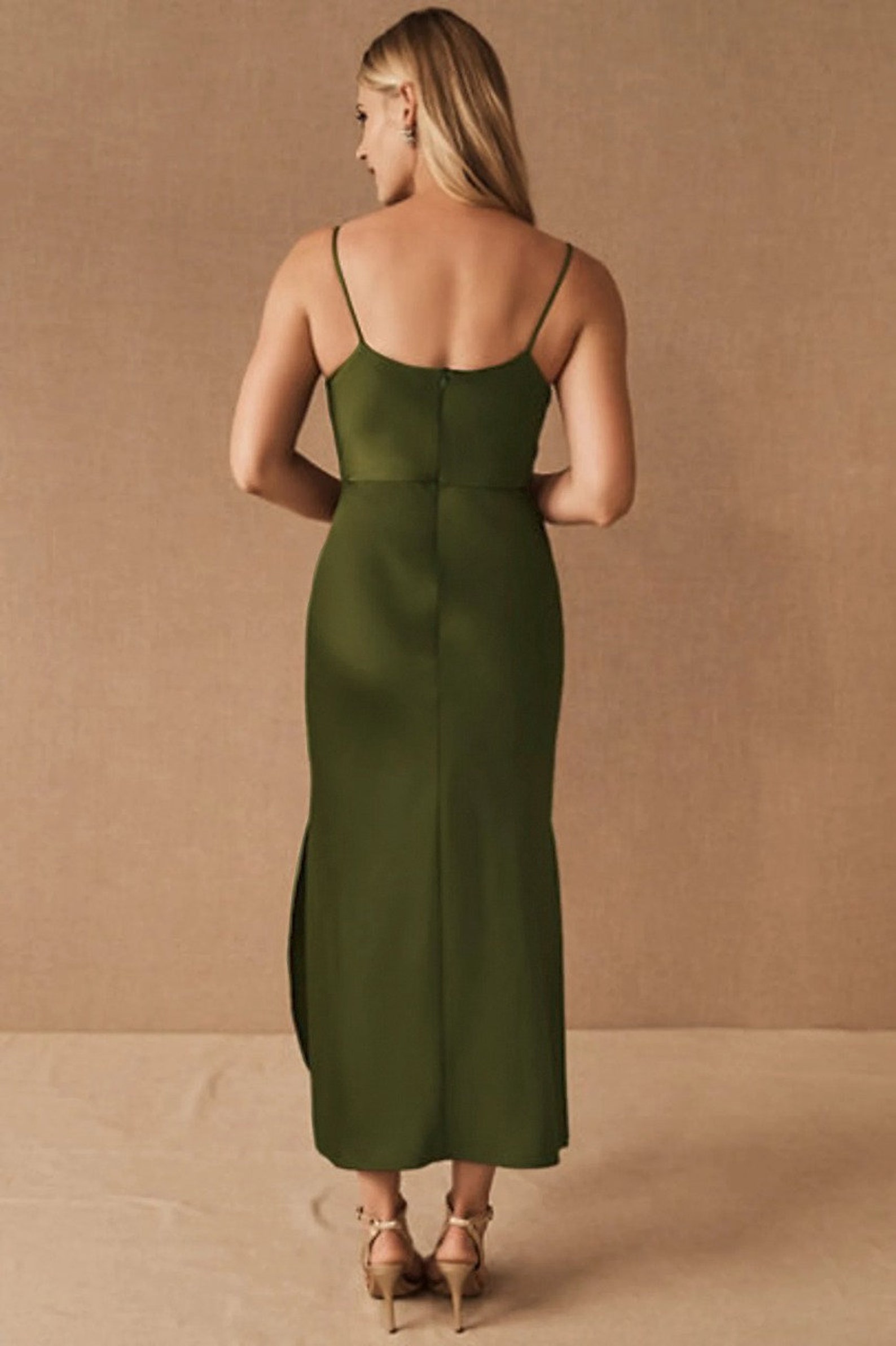 Olive Satin Bridesmaid Dress Wedding Dress Bridesmaid Etsy