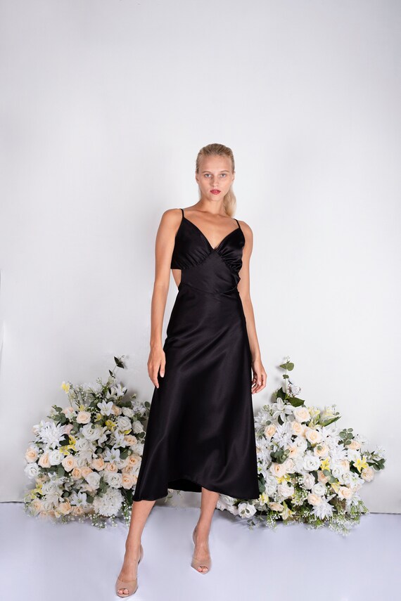Black Color Satin Bridesmaid Dress Wedding Dress Bridesmaid Dresses Custom Dress Long Dress Midi Dress Summer Dress Open Back. Etsy Canada