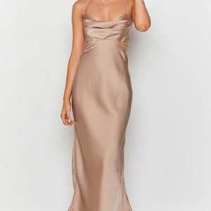 Beige Color Satin Dress Bridesmaid Dress, Wrap Dress, Wedding Dress ...