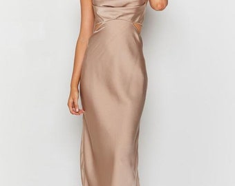satin dress beige