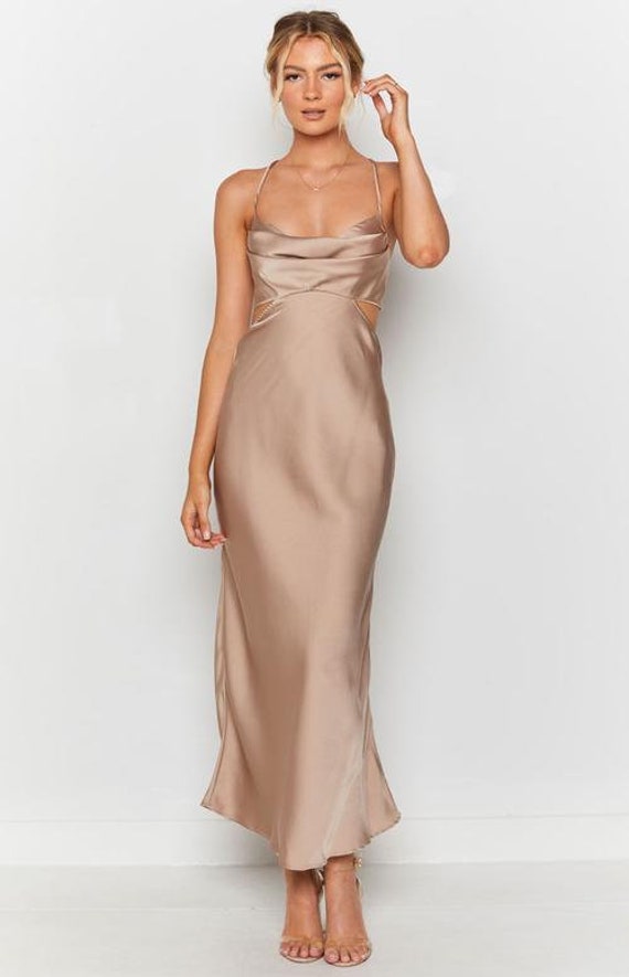 beige satin dress