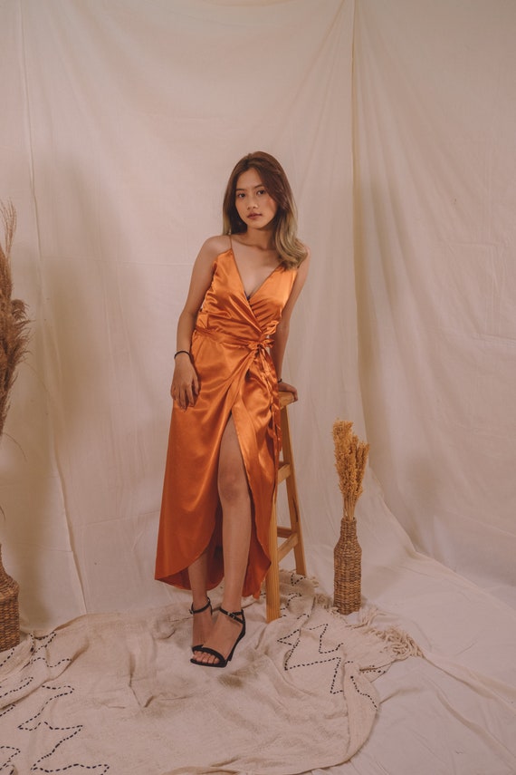 Burnt orange silk slip cheap dress