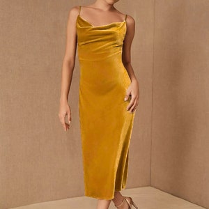 Gold Color velvet dress, bridesmaid dresses, bridesmaid dress, long dress, party dress, midi dress, wedding dress, maxi dress, free custom