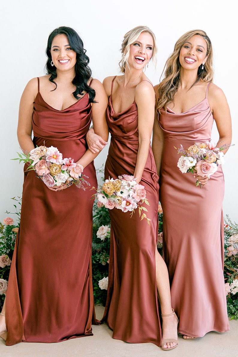 rust color satin bridesmaid dress slip dress wedding dress image 3