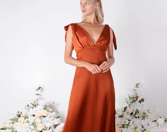 Rust satin bridesmaid dress, wedding dress, bridesmaid dresses, wedding dresses, long dress, slip dress, open back dress, Maxi dress, plus