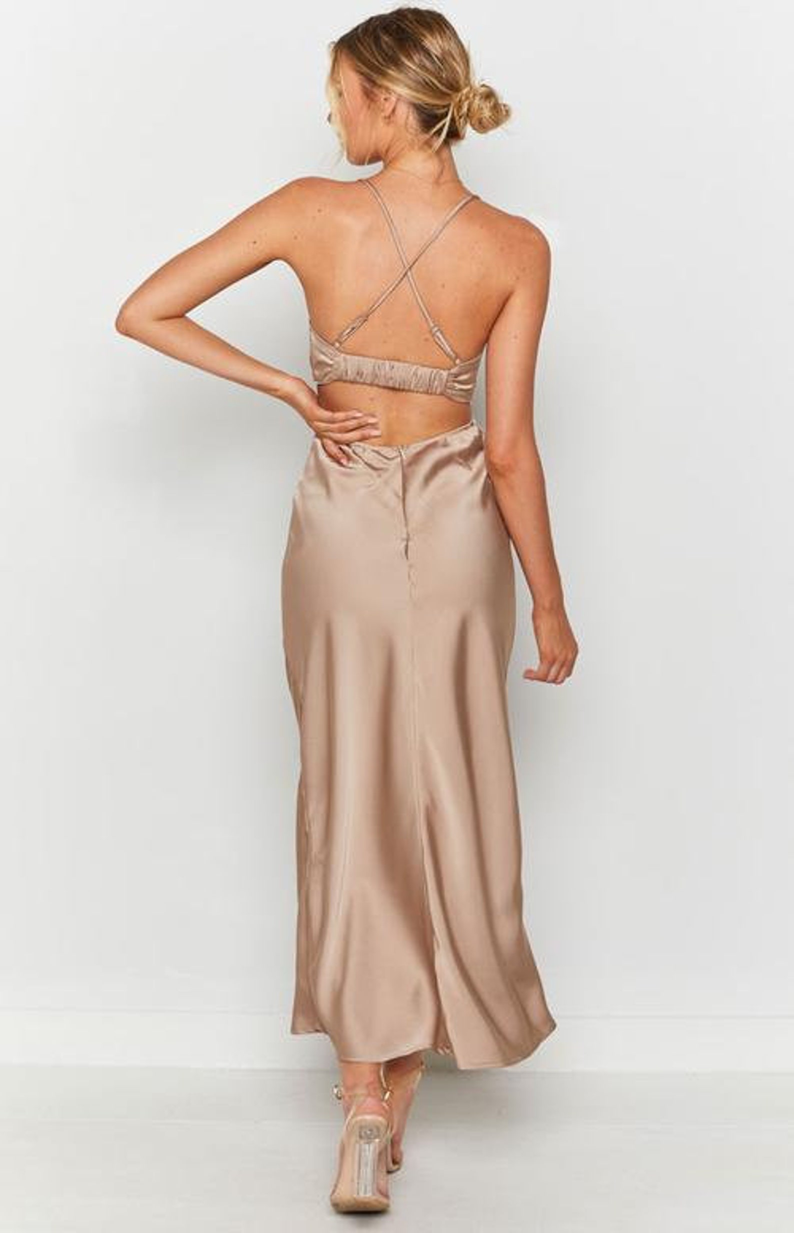 Beige color satin dress bridesmaid dress wrap dress Wedding Etsy