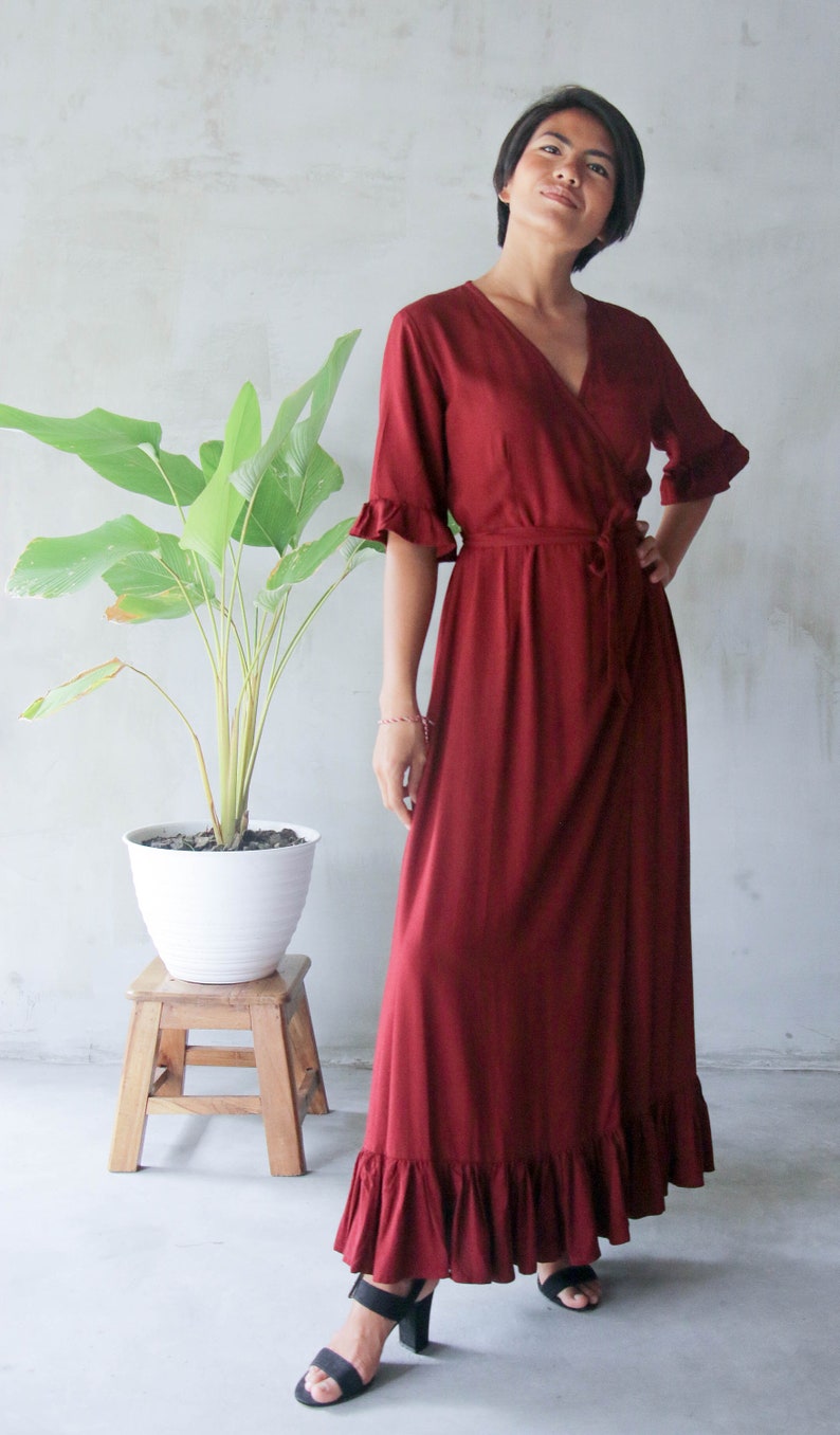 Blood Red Dress Bridesmaid Summer Dress Bridesmaid dress Maternity Dress Red bridesmaid Bridesmaid dresses, Long dress Wrapdress