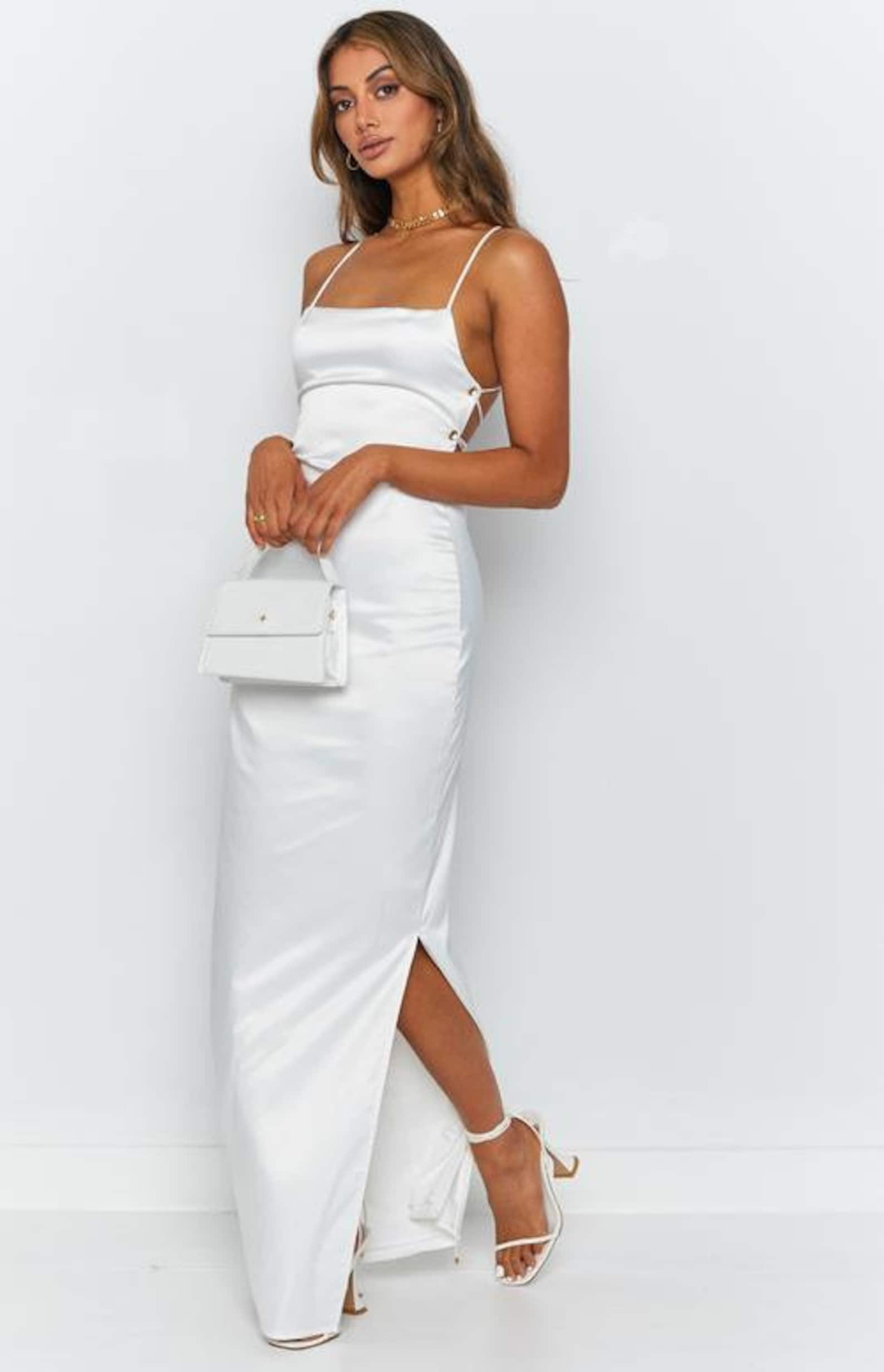 White Satin Dress Bridesmaid Dress Wedding Dress Long Dress - Etsy UK