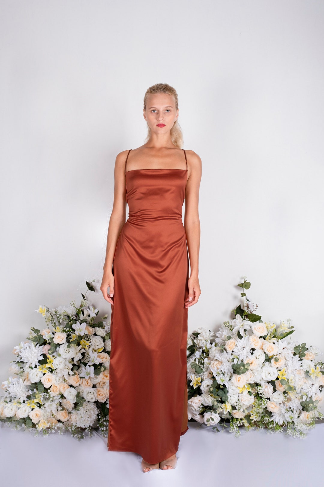 Rust Color Satin Dress, Wedding Dress, Bridesmaid Dresses, Summer Dress ...