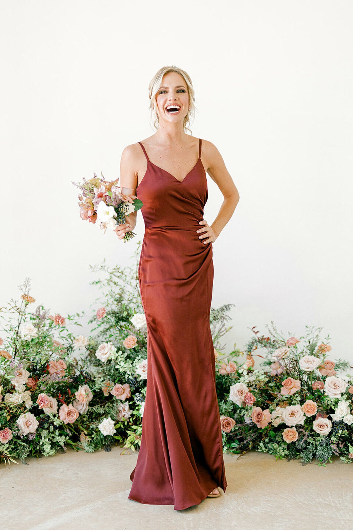 Rust Color Satin Bridesmaid Dress Slip Dress Wedding Dress - Etsy UK