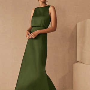 Olive satin bridesmaid dress, wedding dress, bridesmaid dresses, wedding dresses, long dress, slip dress, spaghetti dress, halter neck dress