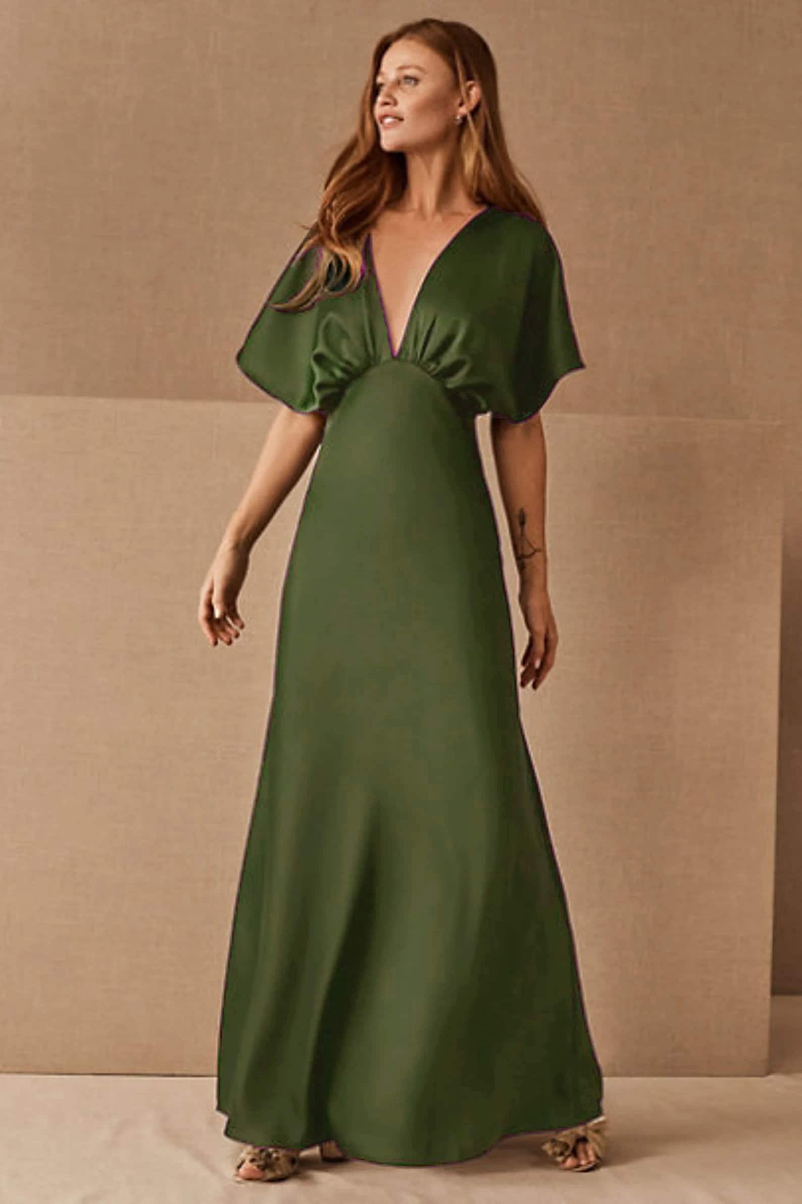 Olive Satin Bridesmaid Dress Wedding Dress Bridesmaid Etsy