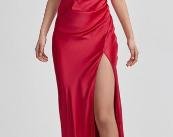 Satin bridesmaid dress, Wedding dress, Bridesmaid dresses, custom dress, long dress,  slip dress,  Red dress summer dress, square neckline .