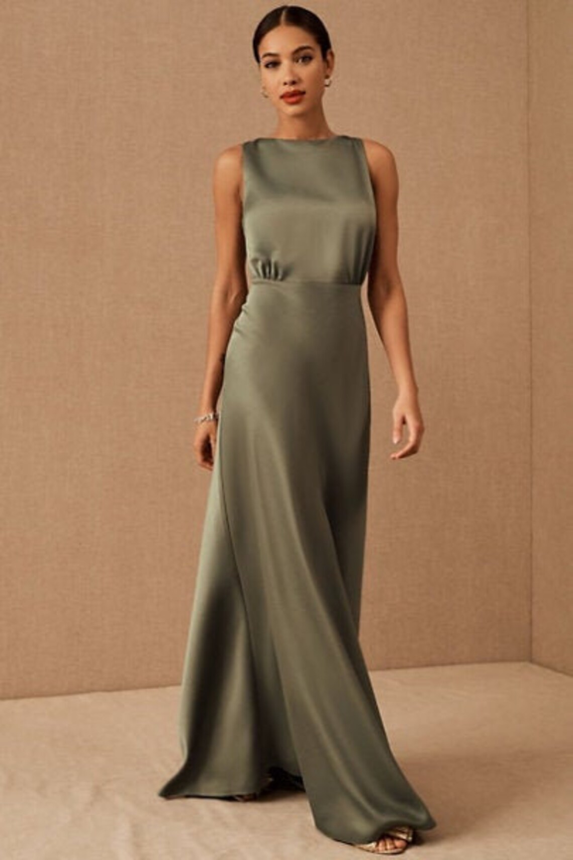 Olive Satin Bridesmaid Dress Wedding Dress Bridesmaid Etsy UK