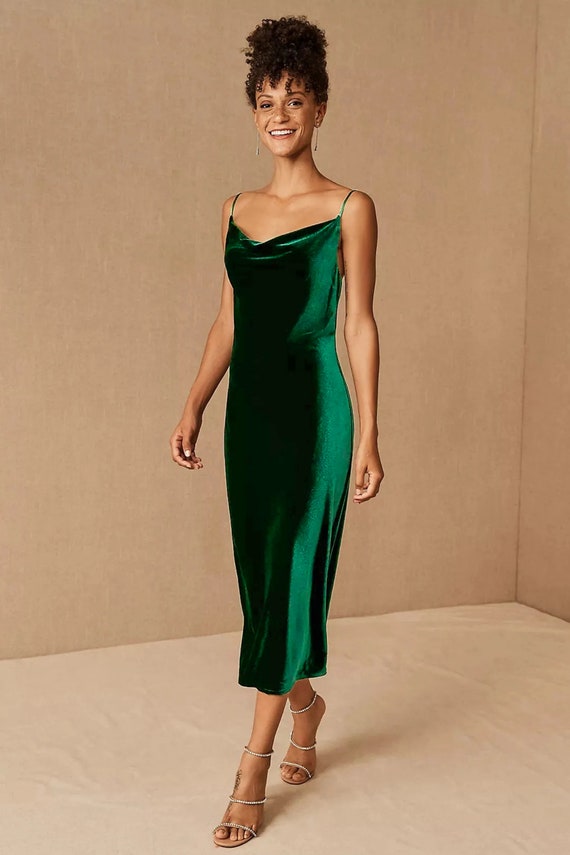 Dark Green Velvet Dress Wrapdress Long Dress Bridesmaid -  Norway
