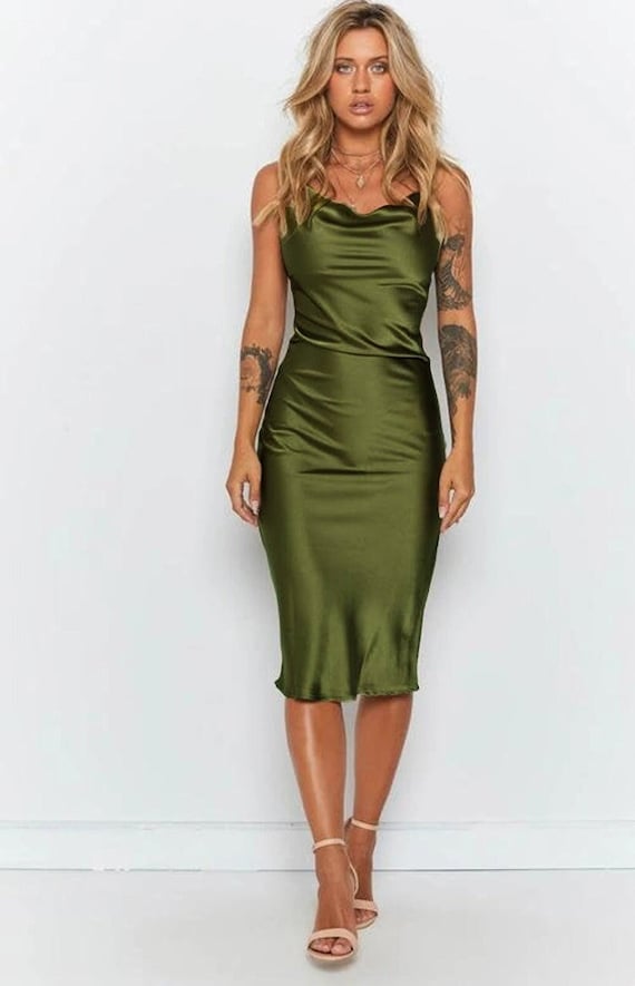 Olive silk dress top