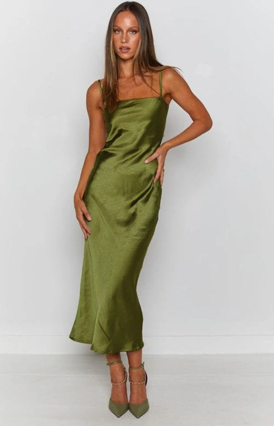 Olive satin dress