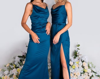 Emerald blue satin bridesmaid dress, slip dress, wedding dress, bridesmaid dresses, wedding dresses, long dress, spaghetti dress, maxi dress