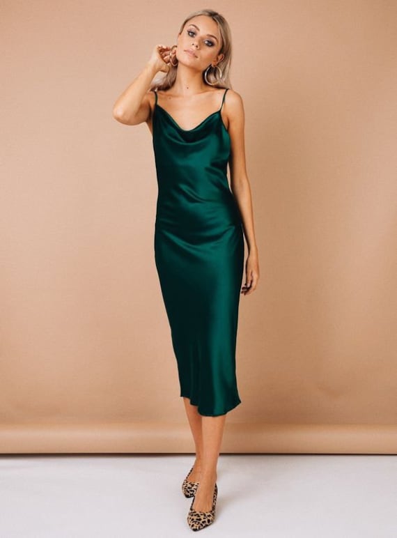 green satin dress