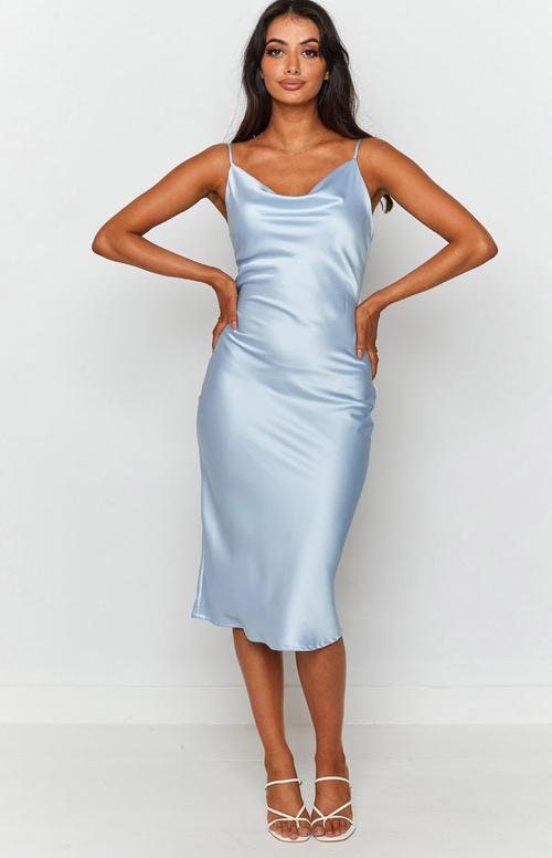 Light blue color satin Bridesmaid dresses Wedding dress long Etsy