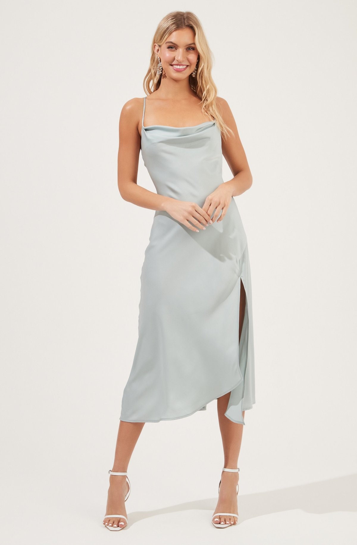 sage satin gown