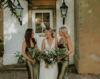 Dark green color satin bridesmaid dress, spaghetti dress, wedding dress, bridesmaid dresses, wedding dresses, custom dress, long dress
