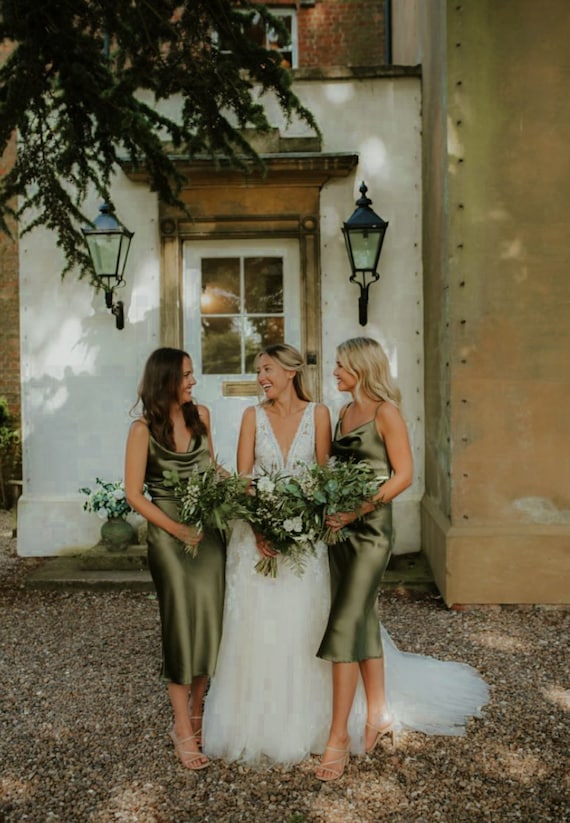 green satin bridesmaid dress