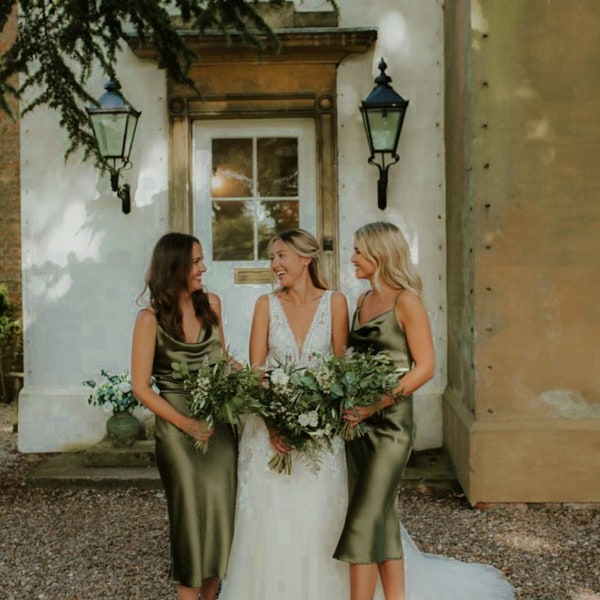 Dark green color satin bridesmaid dress, spaghetti dress, wedding dress, bridesmaid dresses, wedding dresses, custom dress, long dress