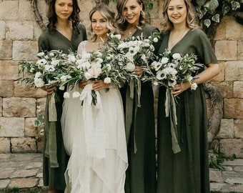 Olive green bridesmaid dress, wedding dress, bridesmaid dresses, custom dress, long dress, wrap dress, rayon, wrap dresses, half sleeve