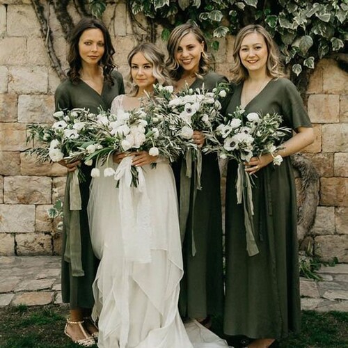Olive green bridesmaid dress, wedding dress, bridesmaid dresses, custom dress, long dress, wrap dress, rayon, wrap dresses, half sleeve